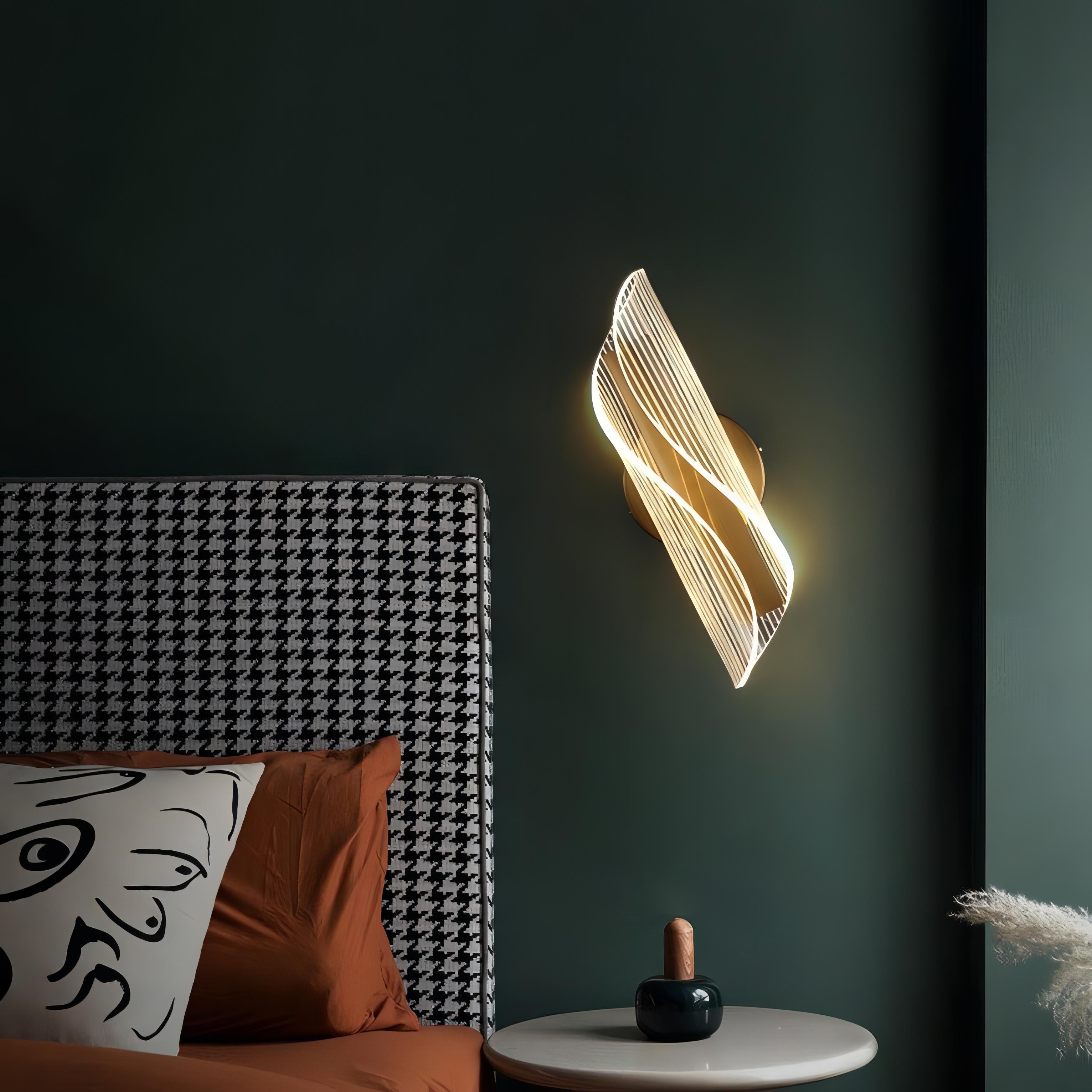 Alistair - Acrylic Bedside Wave Curved Gold Wall Light