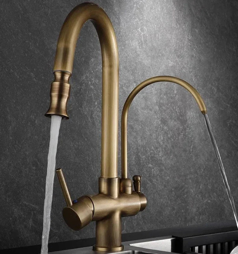 Trista - Antique Brass Kitchen 3 Way Filtered Pull Out Tap