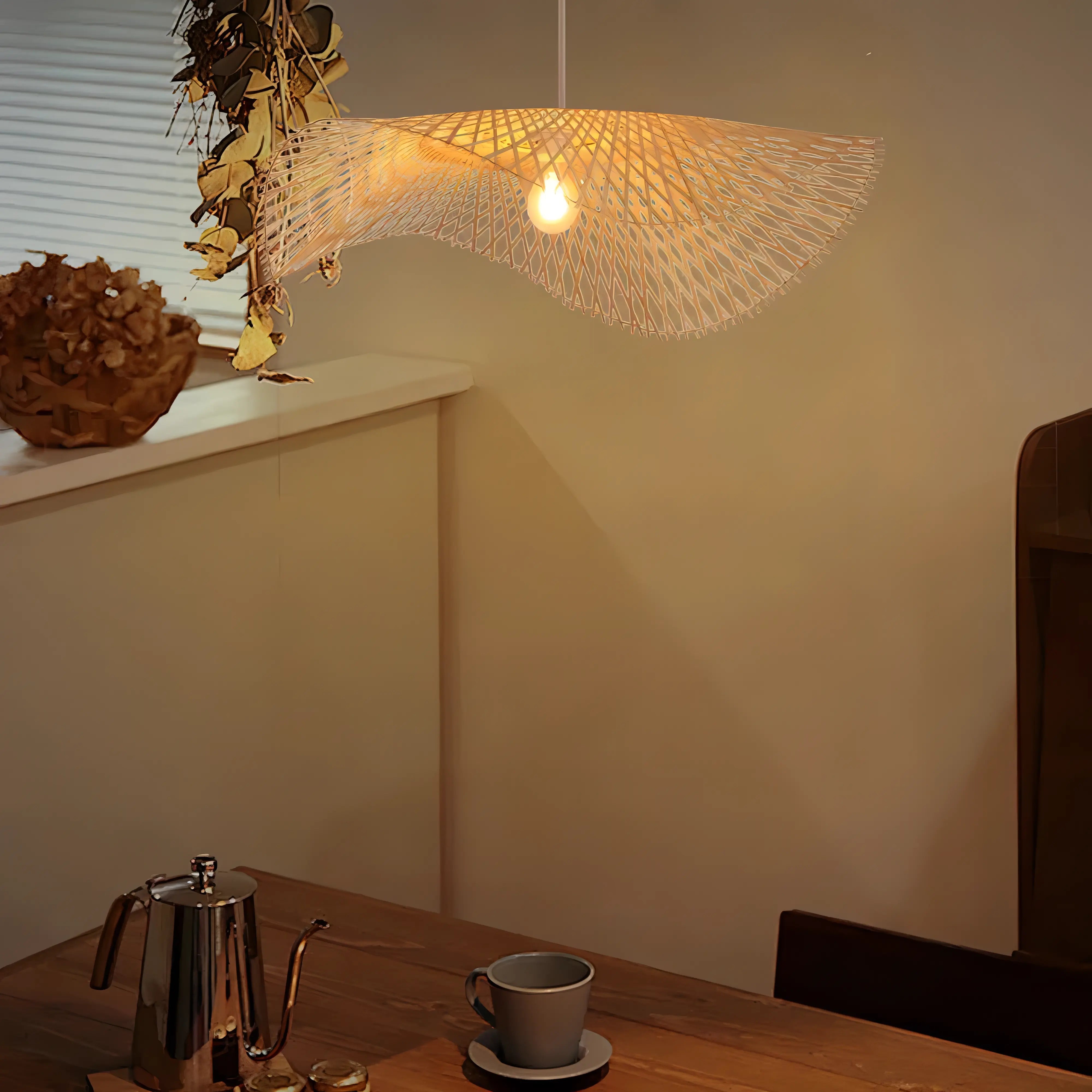 Gamaliel - Natural Abstract Handwoven Bamboo Hanging Pendant Ceiling Light