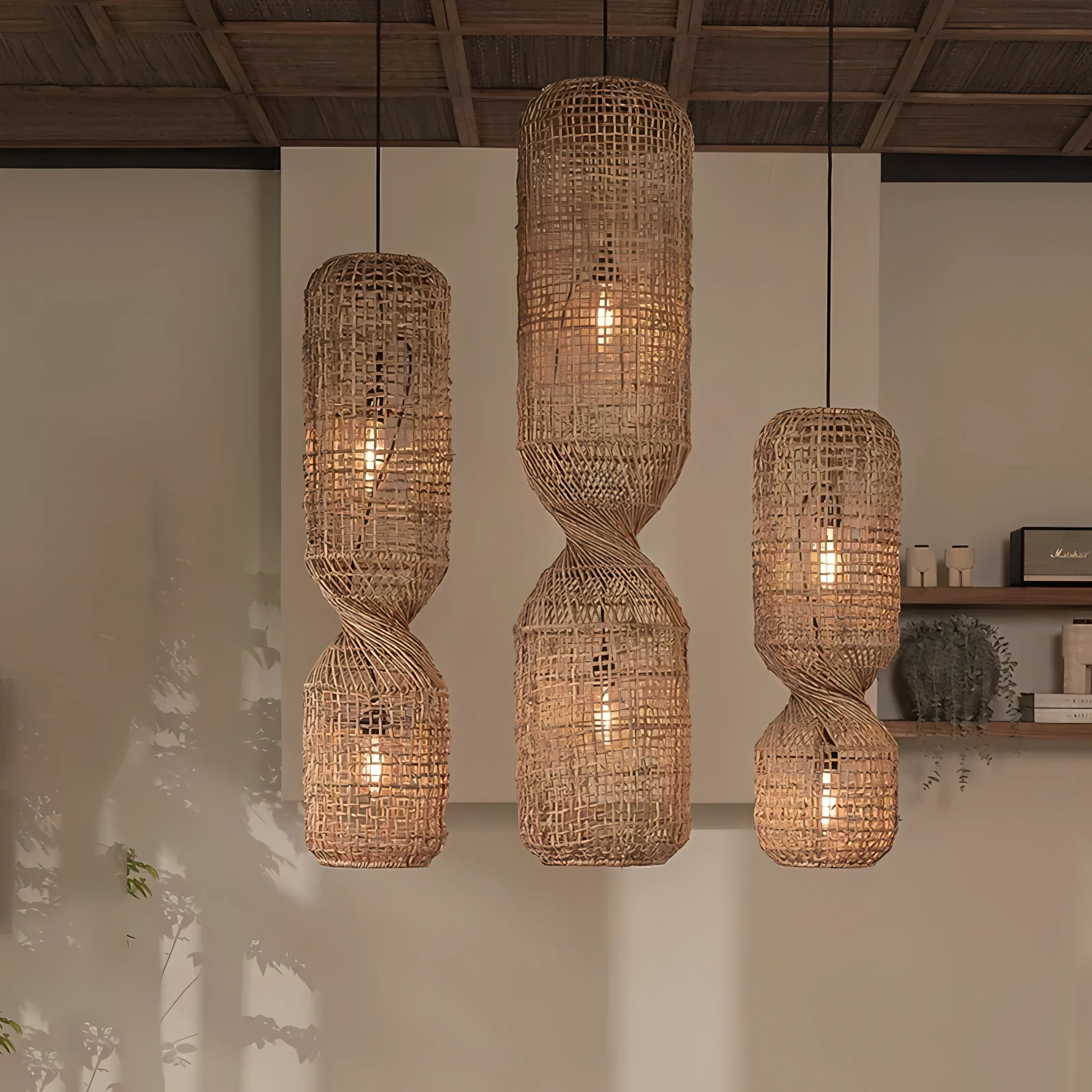 Erykah - Rattan Wicker Twisted Long Pendant Ceiling Light