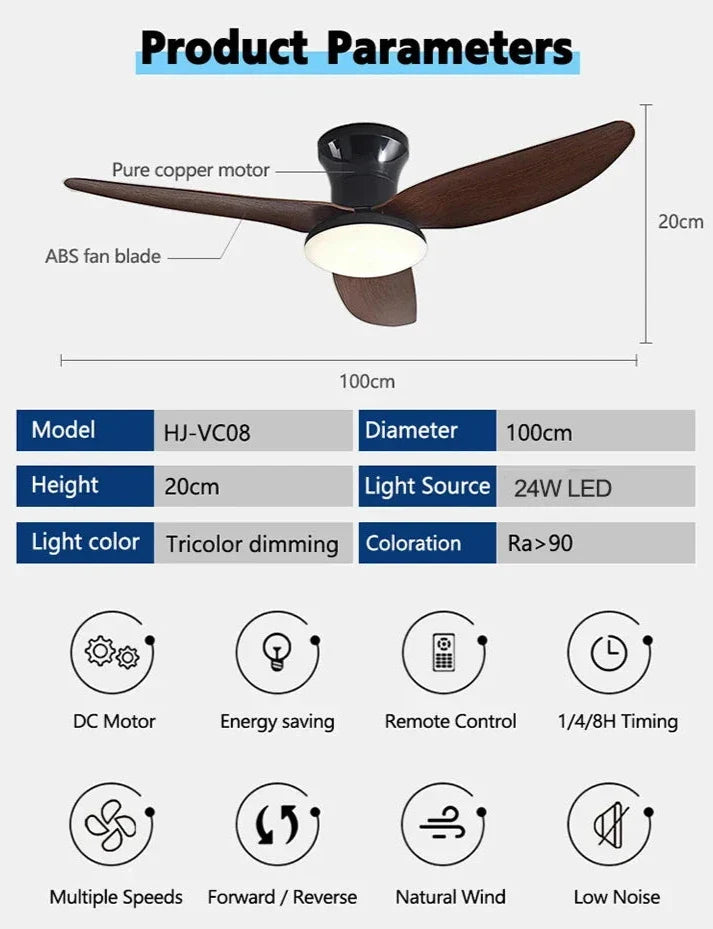 Beasley - Modern 3 Blade 40Inch Remote Control Ceiling Fan with Light
