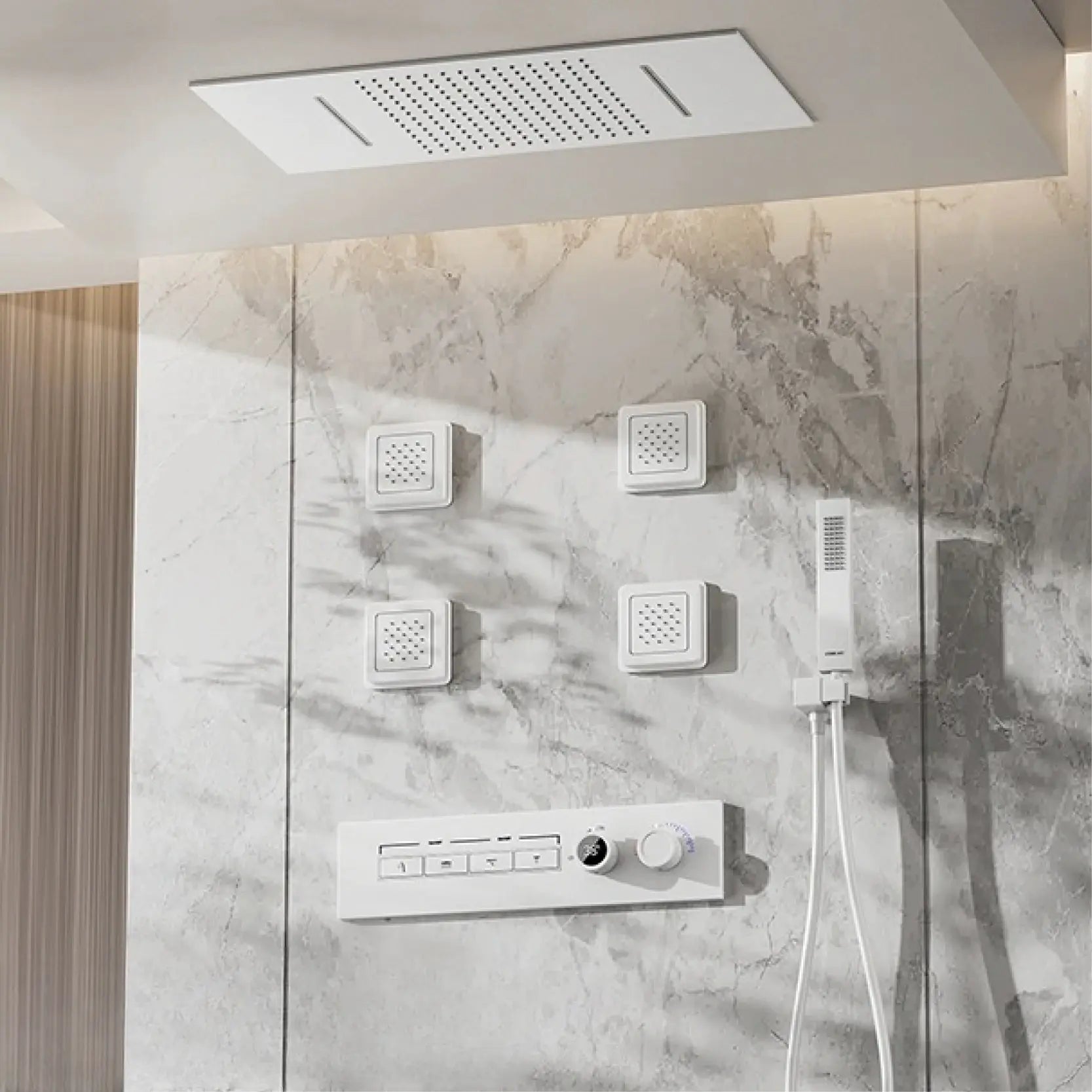 Donte - Brass LED Digital Shower System with Ceiling Mount and Dual Hot & Cold Controls