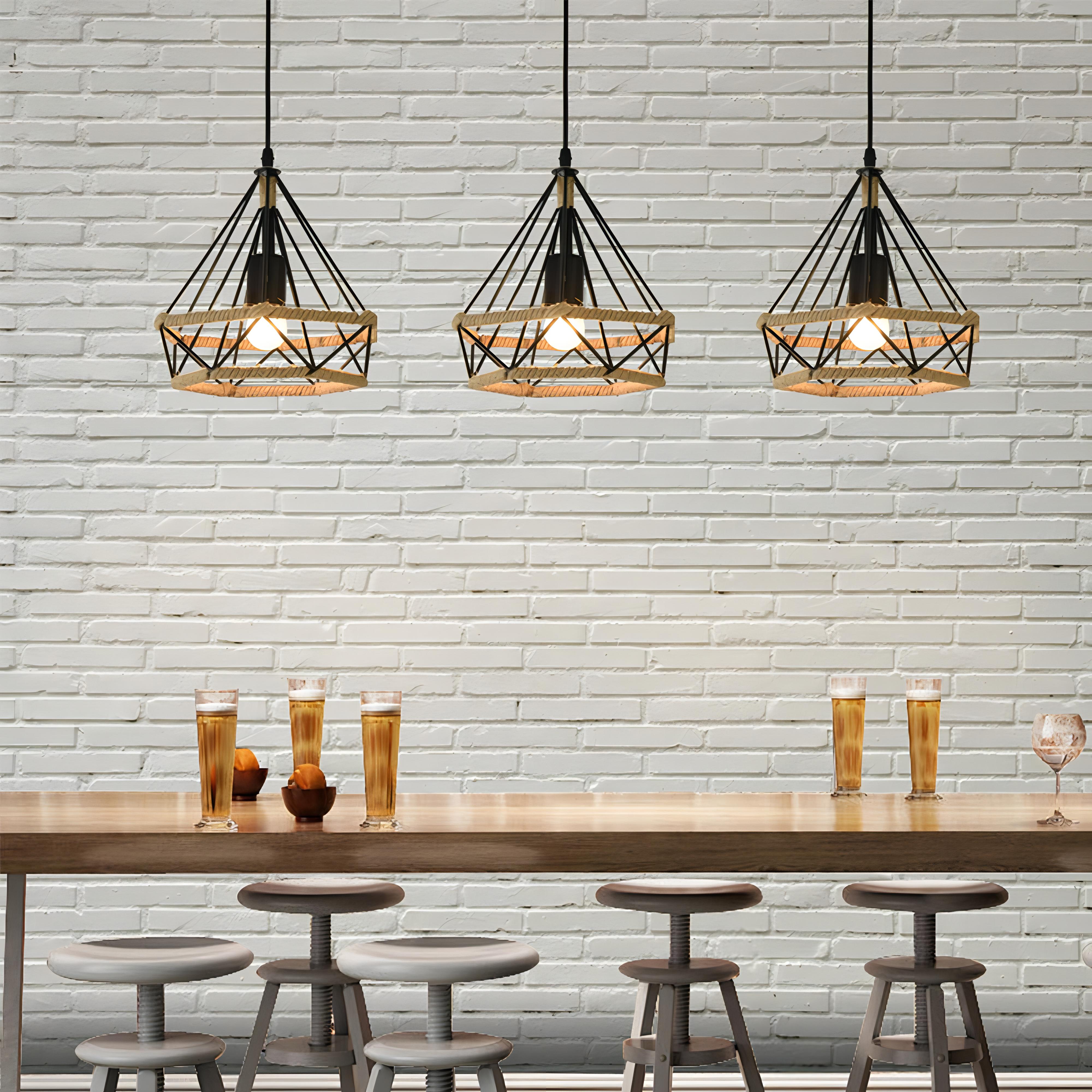 Lailie - Industrial Hemp Rope Triangle Black Hanging Ceiling Light