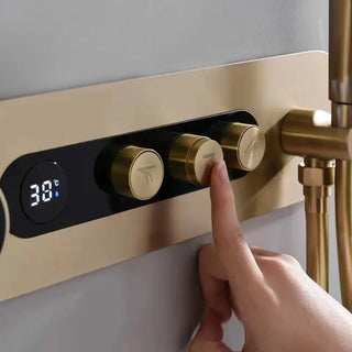 Jacobson - Digital Brushed Gold Shower System with Temperature Display Rainfall Head