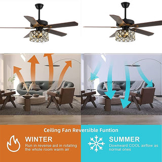 Emre - Wooden Blade Crystal Light Ceiling Fan