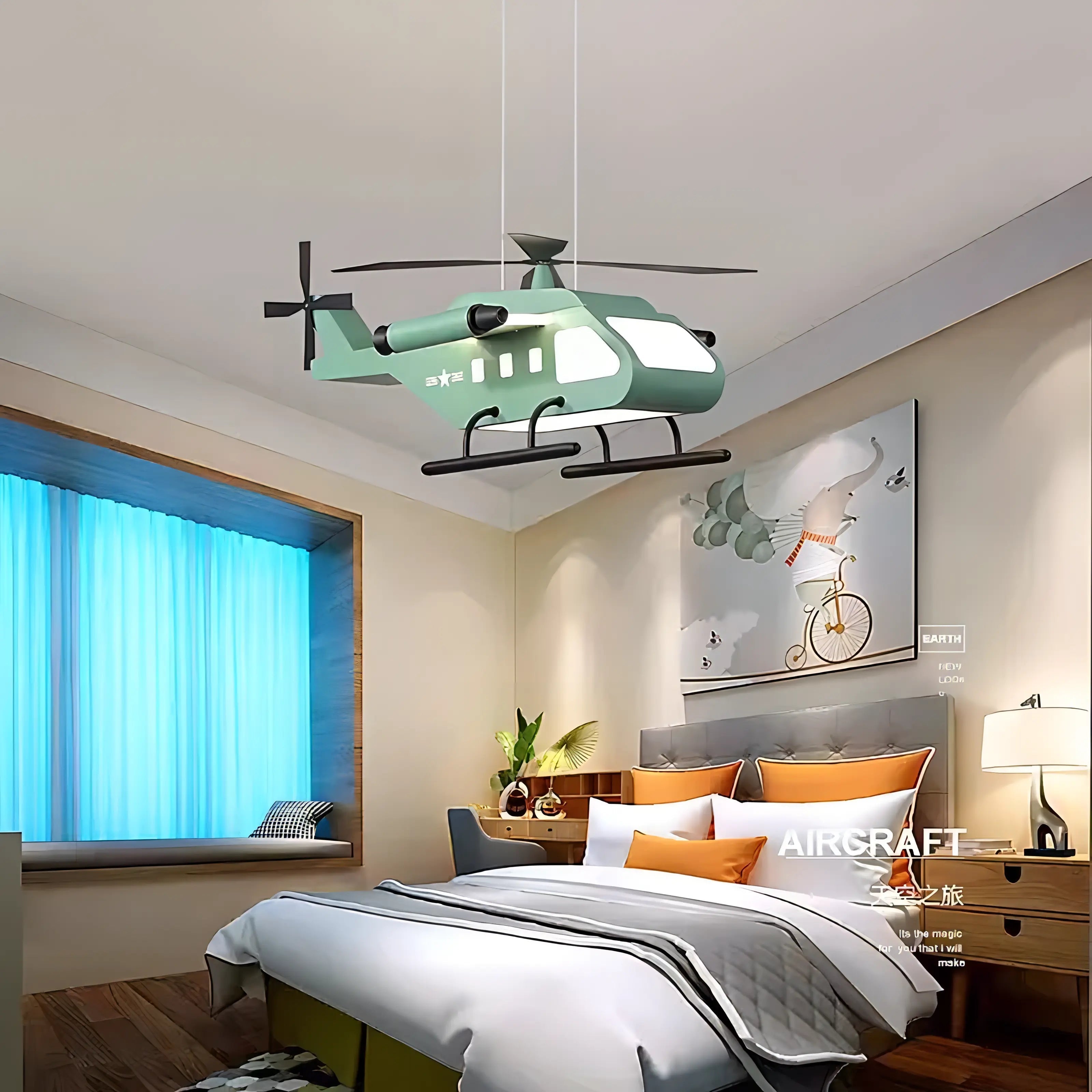 Anguiano - Hanging Combat Helicopter Children's Ceiling Light