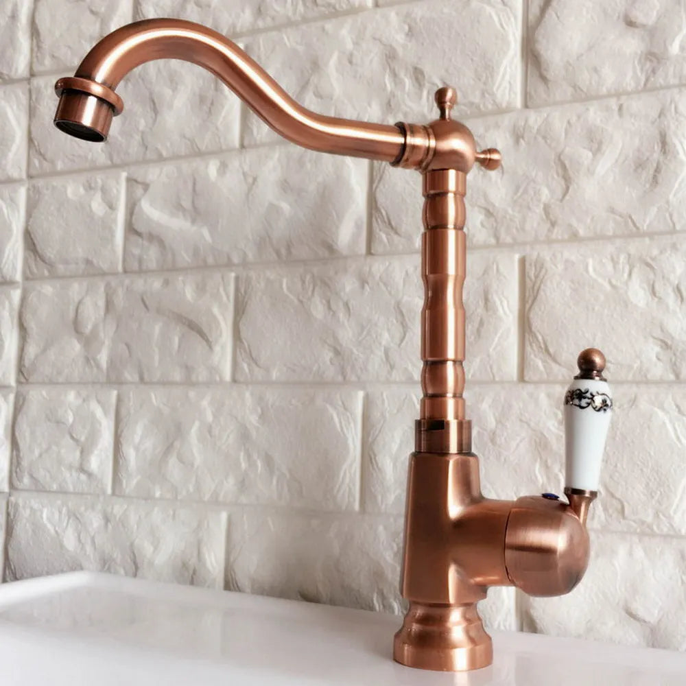 Anastasia - Vintage Style High Arc Red Copper Basin Mixer