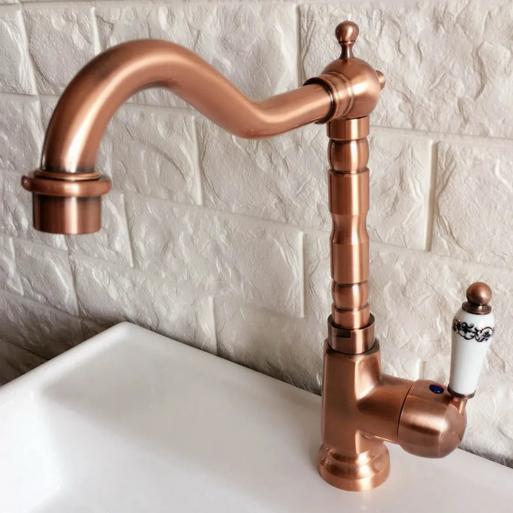 Anastasia - Vintage Style High Arc Red Copper Basin Mixer