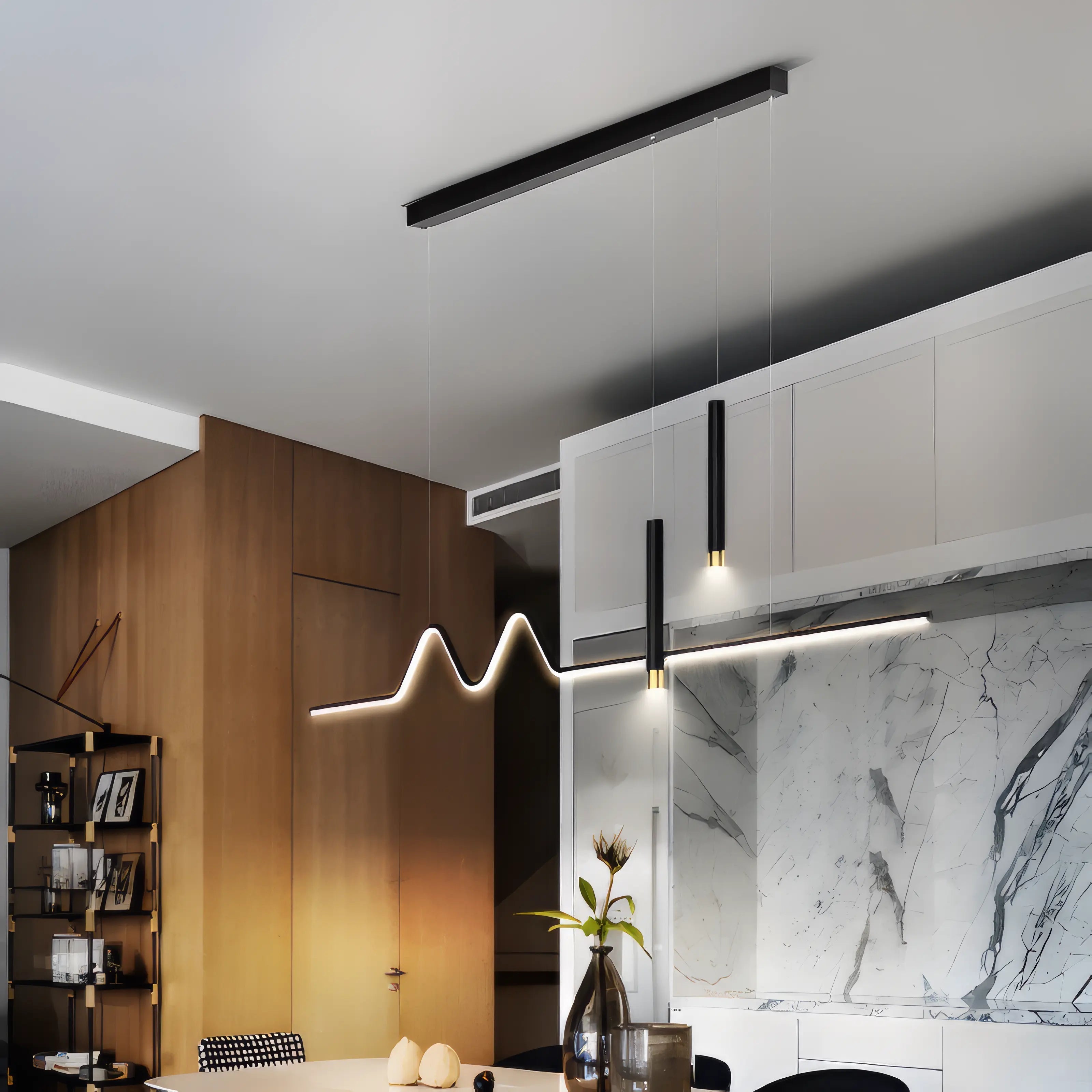 Aminta - Long Modern Thin Multi Head Hanging LED Ceiling Light Chandelier