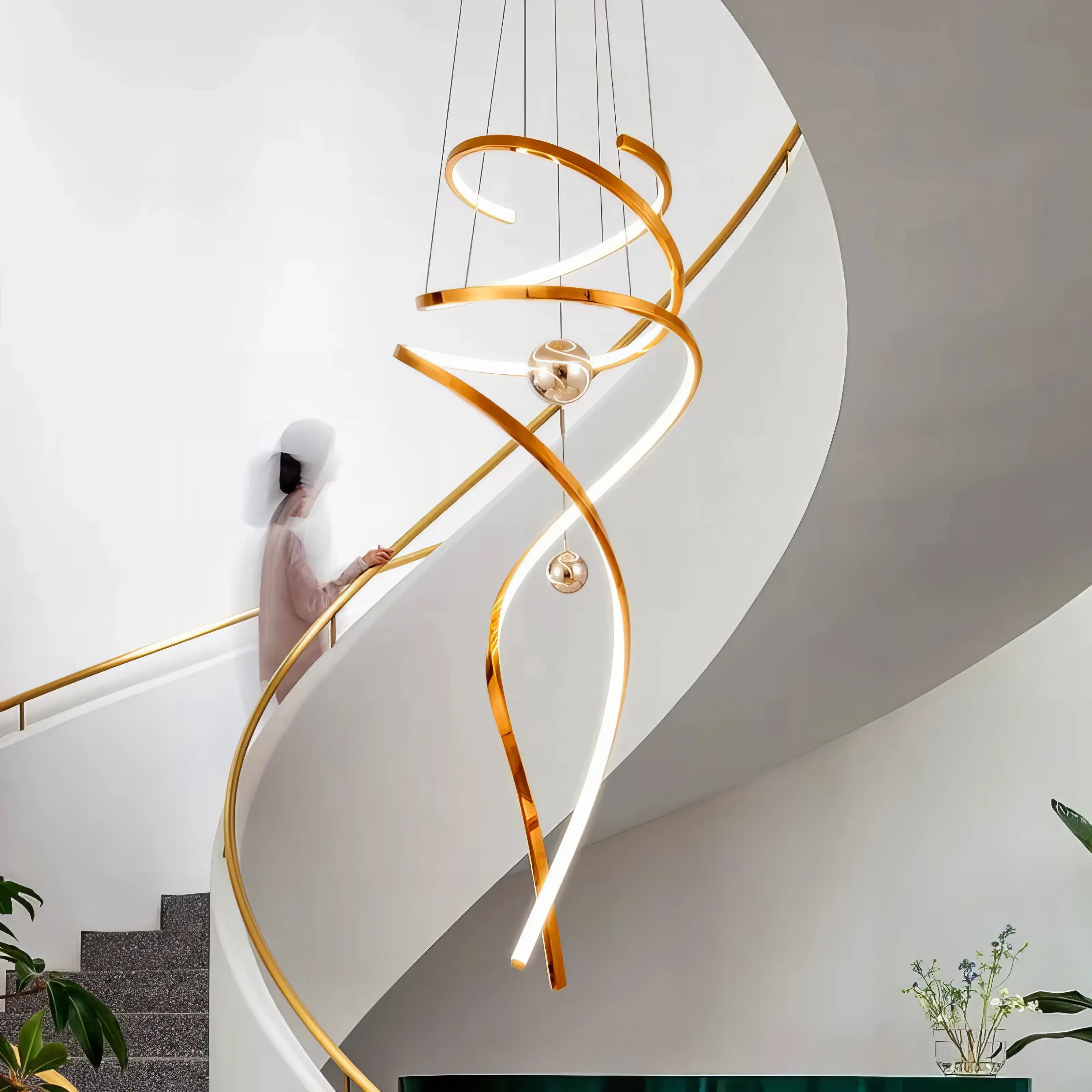 Rebecca - Modern Hanging Spiral Rose Gold Chandelier