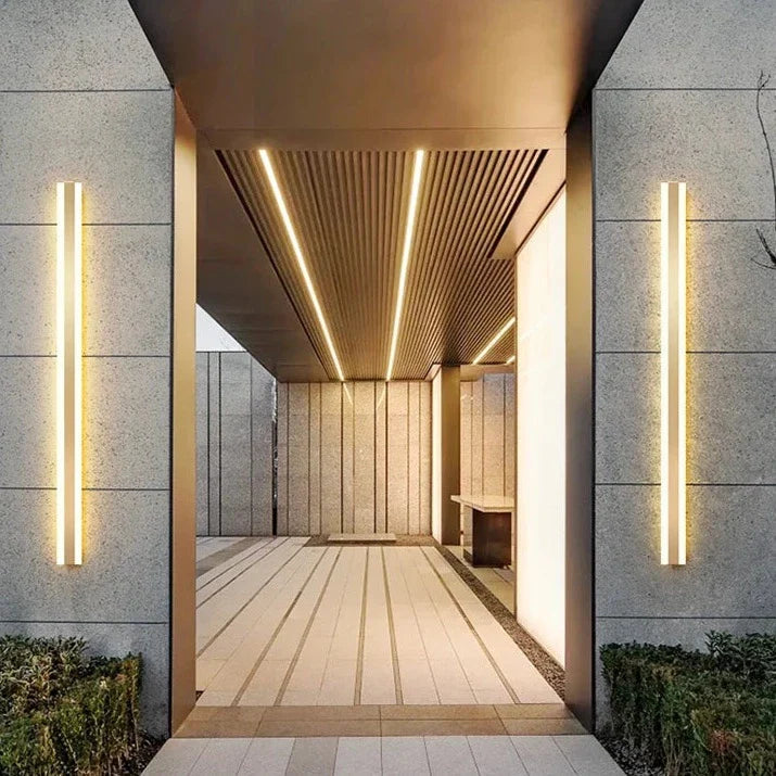 Simeon - Modern LED Outdoor Strip Wall Light Gold IP65 Waterproof