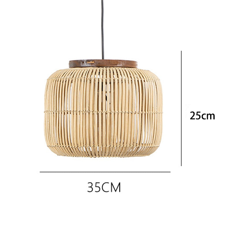 Karola - Retro Rattan Squashed Round Ceiling Light