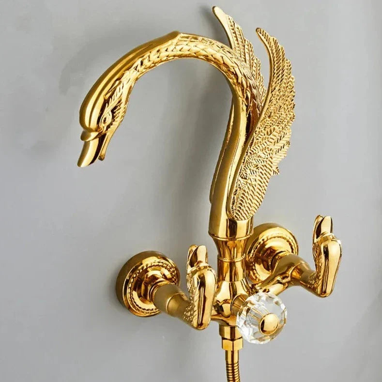 Goddard - Gold Swan Bathroom Rainfall Shower Set with Dual Handle Controls