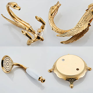 Wilburn - Freestanding Floor Gold Swan Bathtub Tap with Handheld Shower