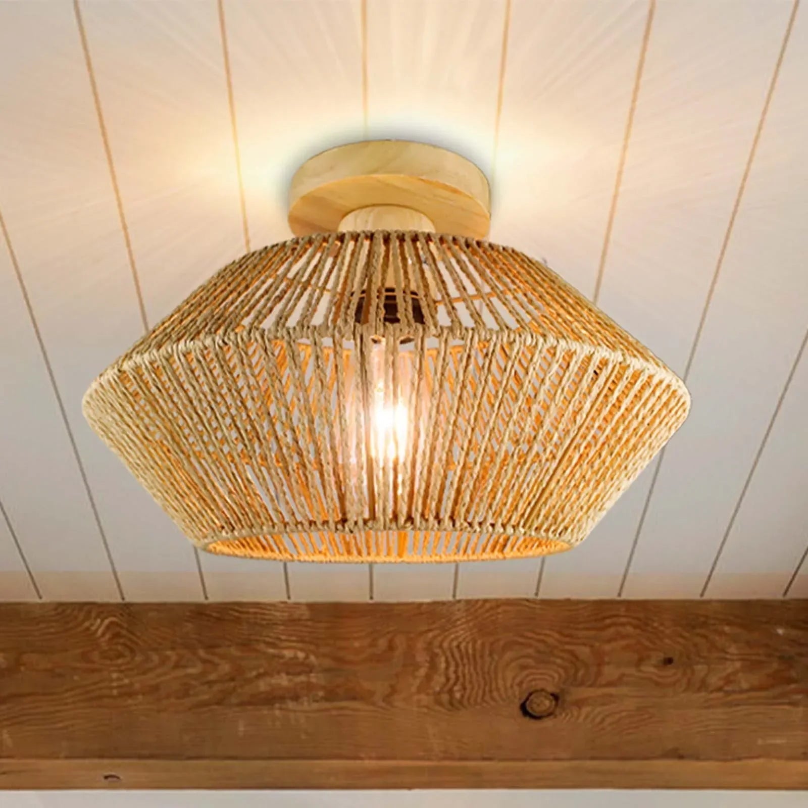 Otero - Natural Rattan Bamboo Octahedron Hanging Pendant Ceiling Light