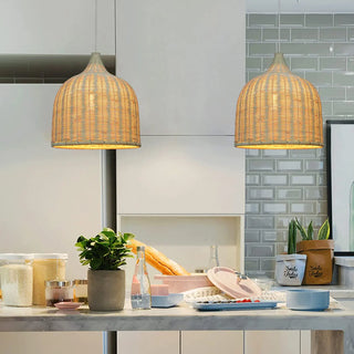 Celsa - Rattan Woven Perforated Dome Bamboo Hanging Pendant Ceiling Light
