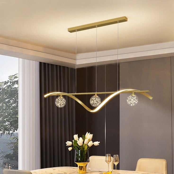 Hanjna - Modern Gold Wave Multi Ball Cord Ceiling Light Chandelier