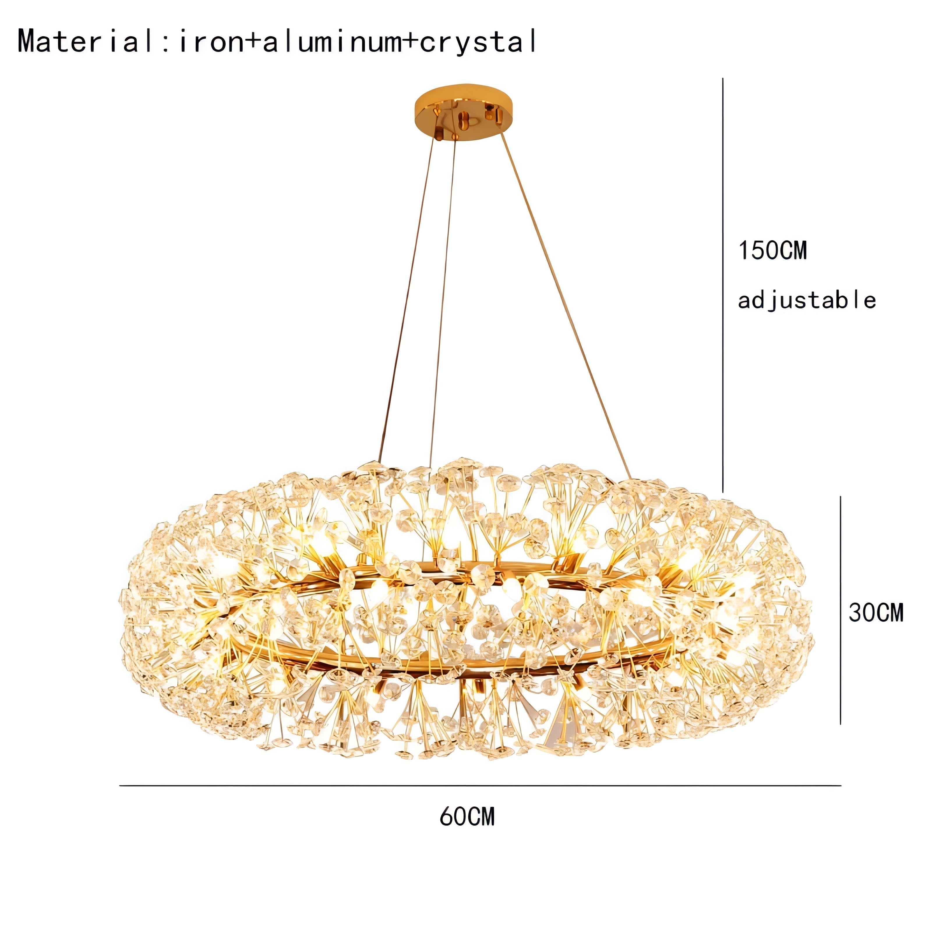 Abdiel - Glass Dandelion Gold Frame Round Clear Crystal Ceiling Light Chandelier