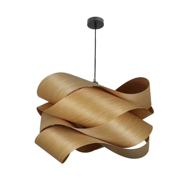 Matia - Asian Wood Curved Pendant Ceiling Light