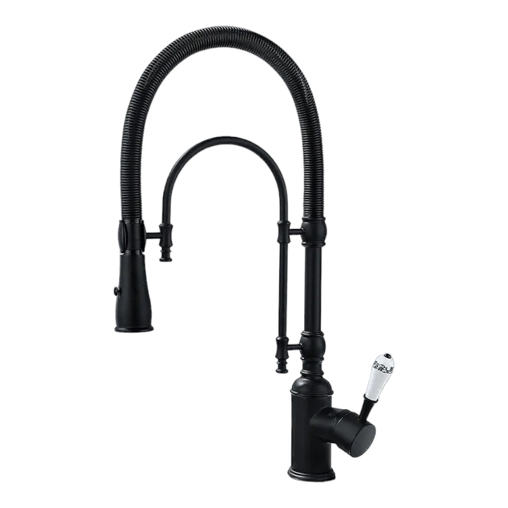 Staffo - Gold Brass Porcelain Pull Down Dual Mixer Kitchen Tap