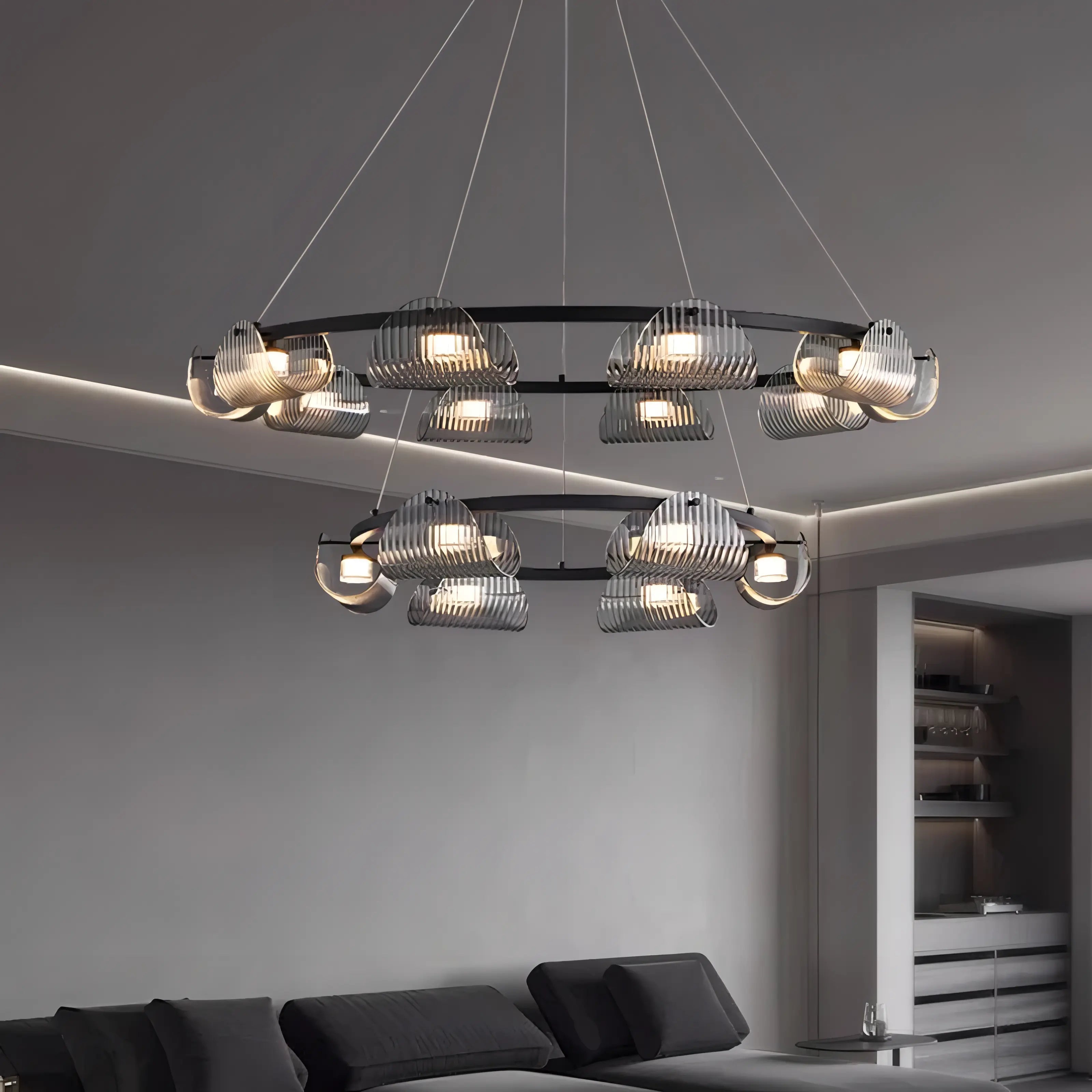 Sofie - Modern Grey Patterned Glass Ceiling Chandelier