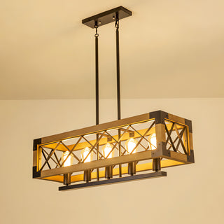 Leylani - Retro Industrial Cage Wood Ceiling Light