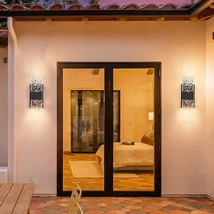 Makenzi - Modern LED Patterned Glass Outdoor Wall Light with Light Sensor