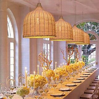 Celsa - Rattan Woven Perforated Dome Bamboo Hanging Pendant Ceiling Light
