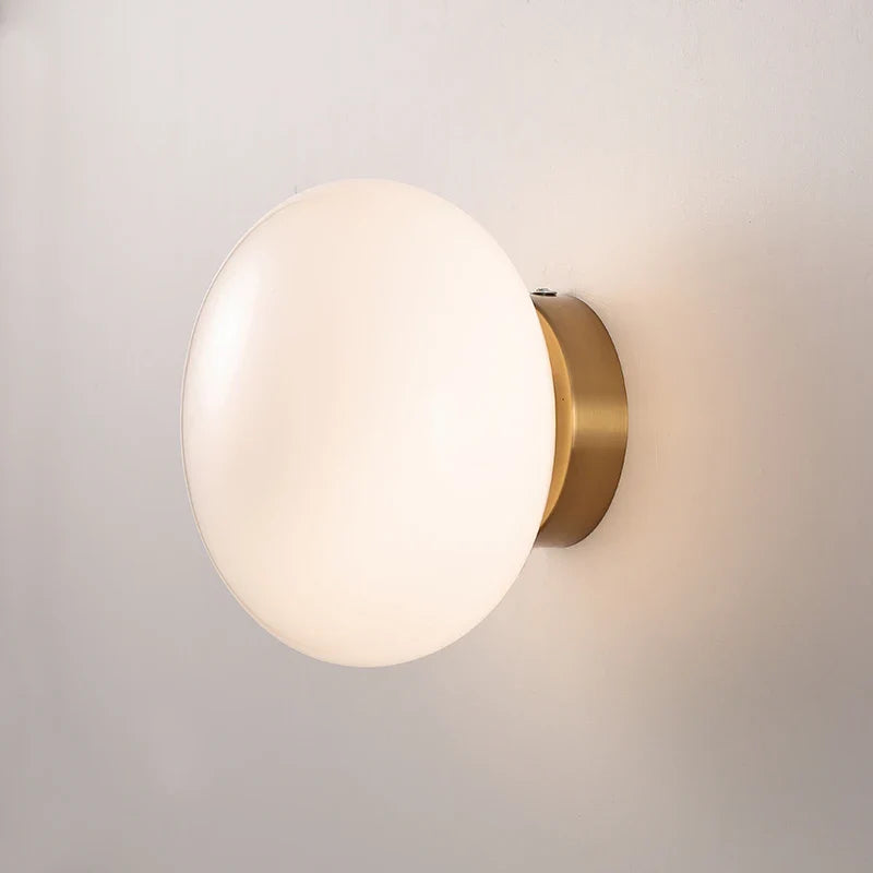 Serafino - Minimalistic Circular Glass Gold White Milk Shade Wall Light