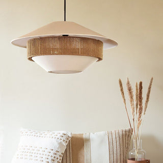 Jolanka - Vintage Japanese Round Double Shade White Hand Woven Ceiling Light