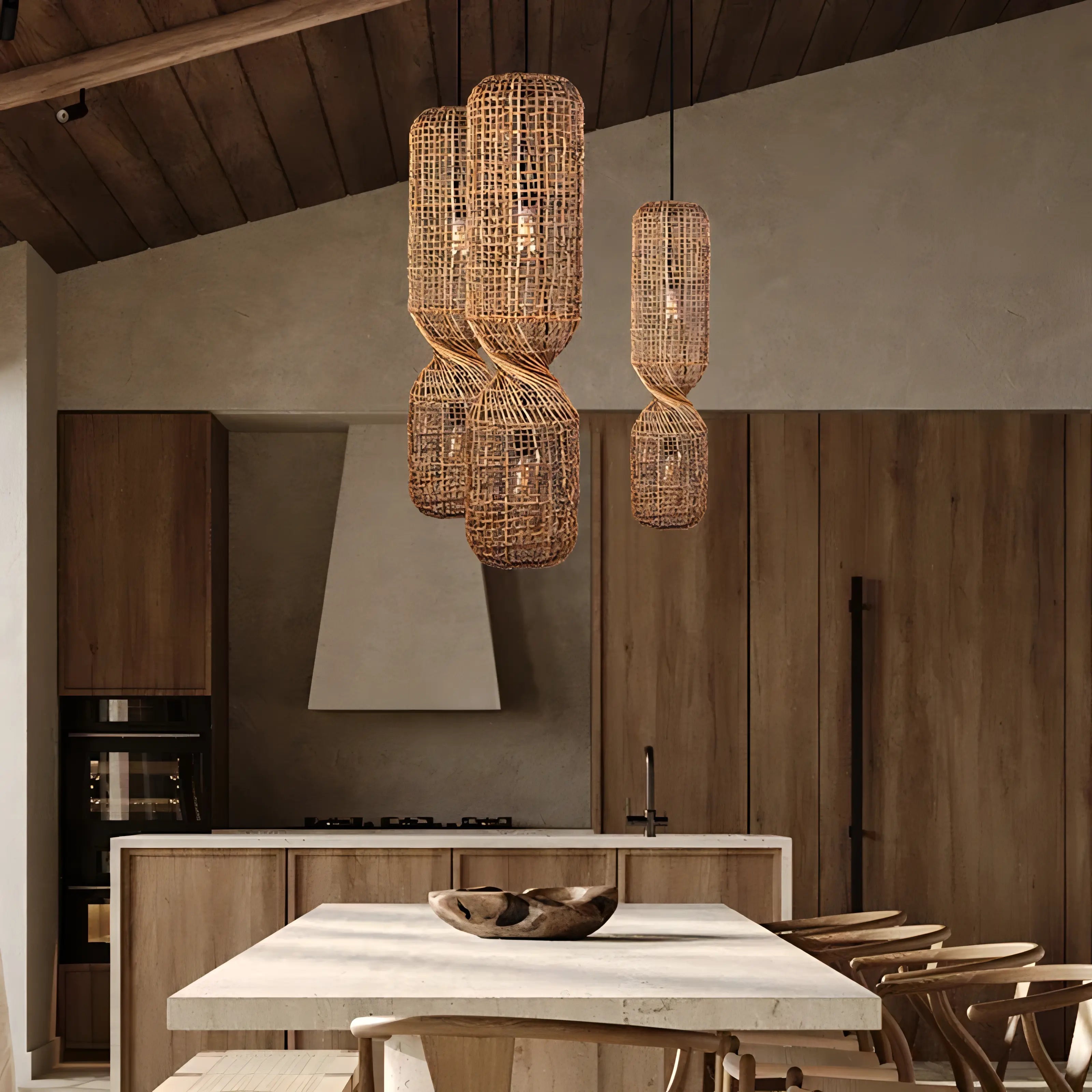 Erykah - Rattan Wicker Twisted Long Pendant Ceiling Light