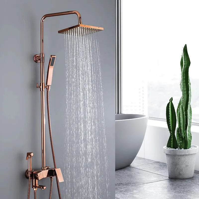 Pease - Rose Gold Dual Handle Wall Mounted Shower Set with Tub Tap