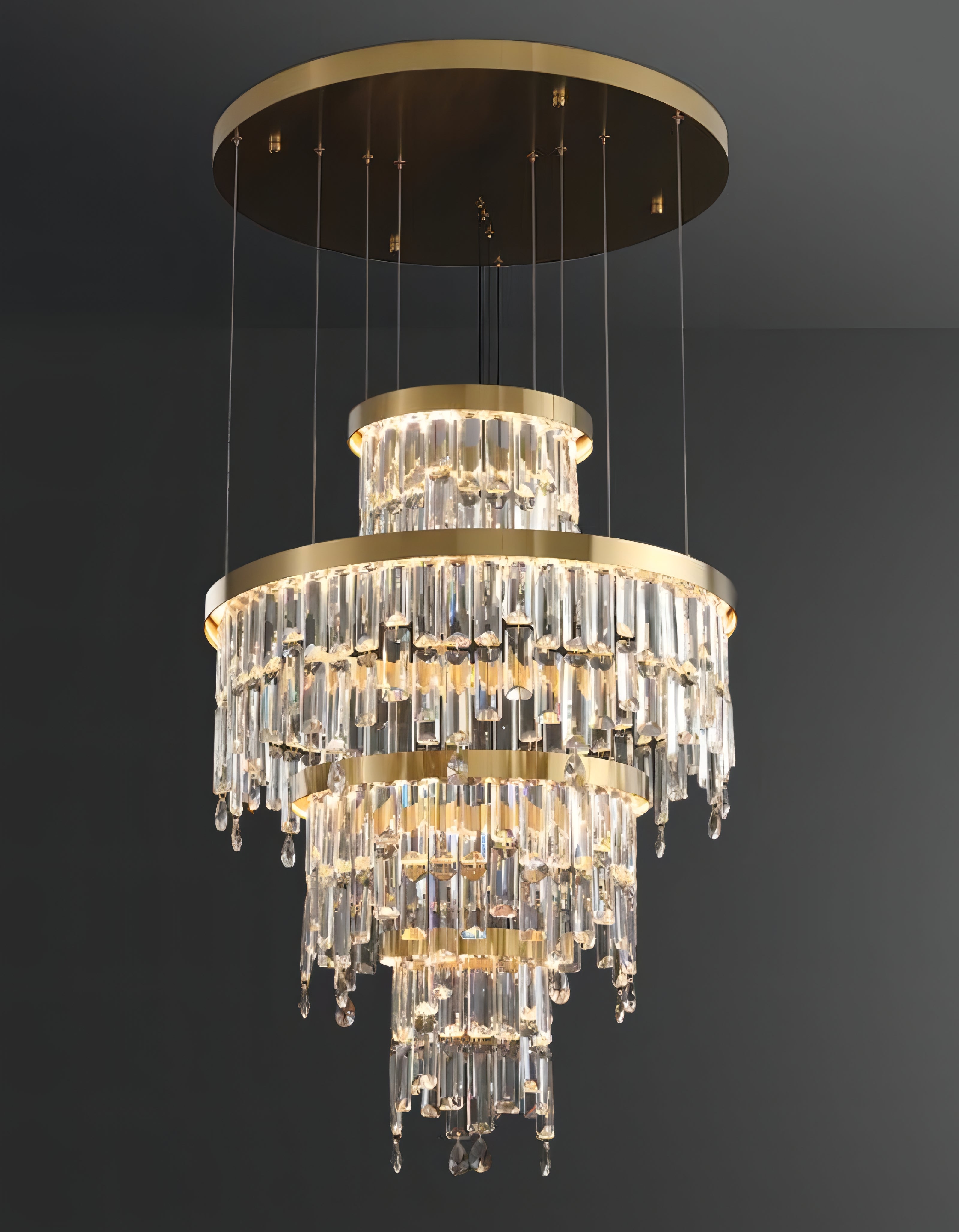 Asa - Gold Round Patterned Tiered Glass Ceiling Light Chandelier