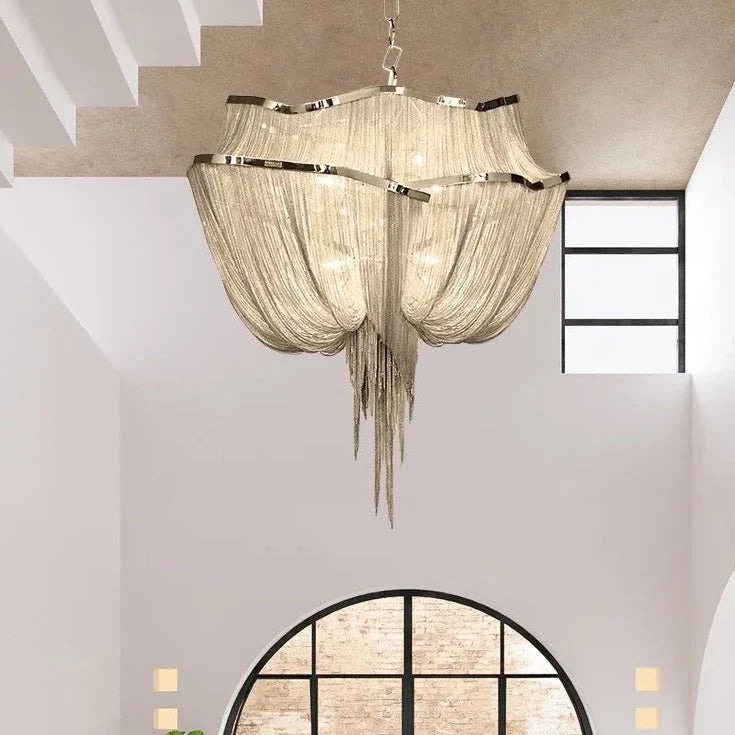 Shaffer - Round Stainless Steel Chain Tassel Chandelier