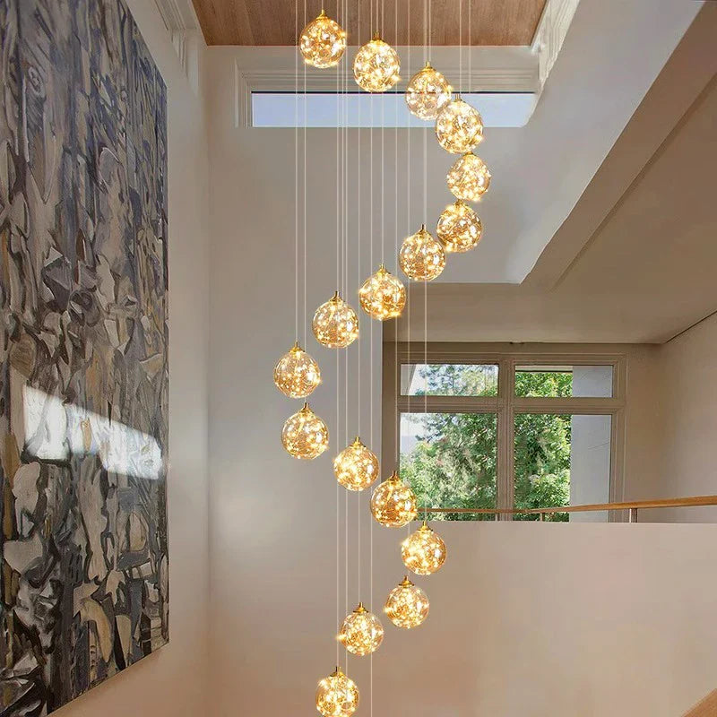 Hoffman - Modern Gold Glass Hanging Round Cluster Chandelier