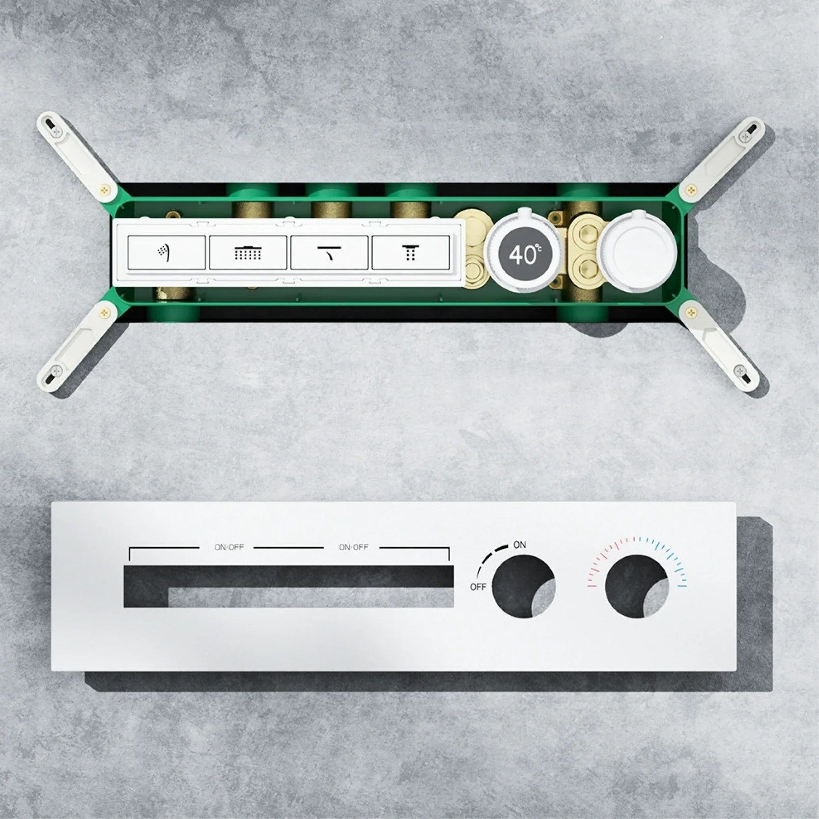 Donte - Brass LED Digital Shower System with Ceiling Mount and Dual Hot & Cold Controls