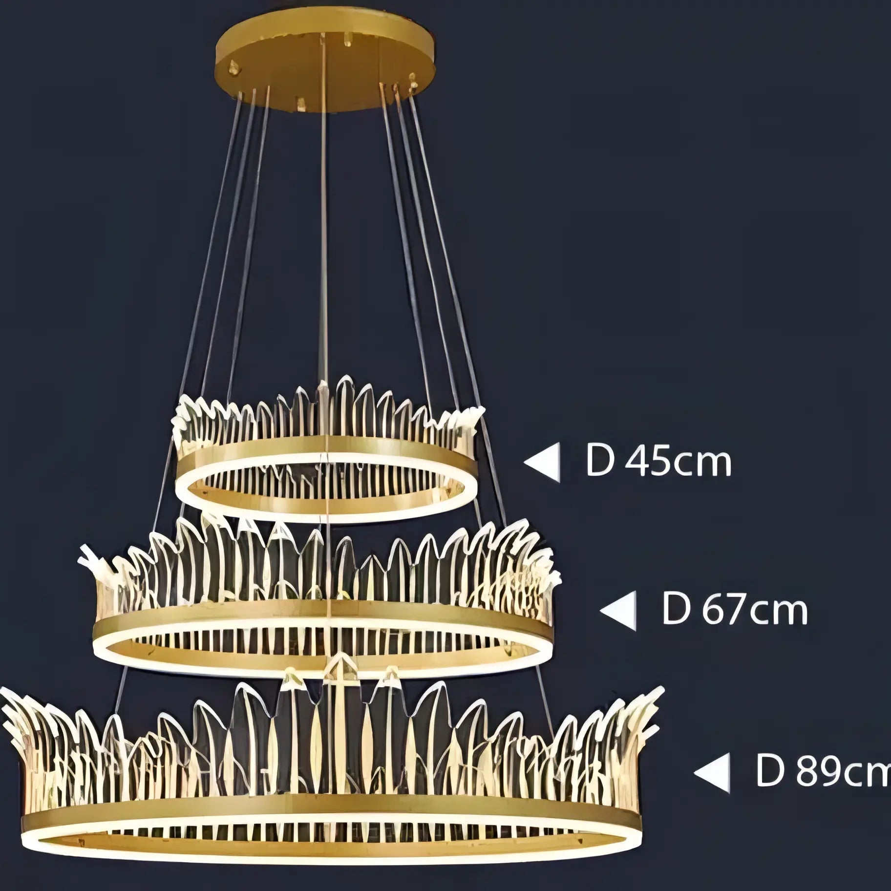 Rory - Hanging Curved Transparent Leaf Gold Ceiling Chandelier