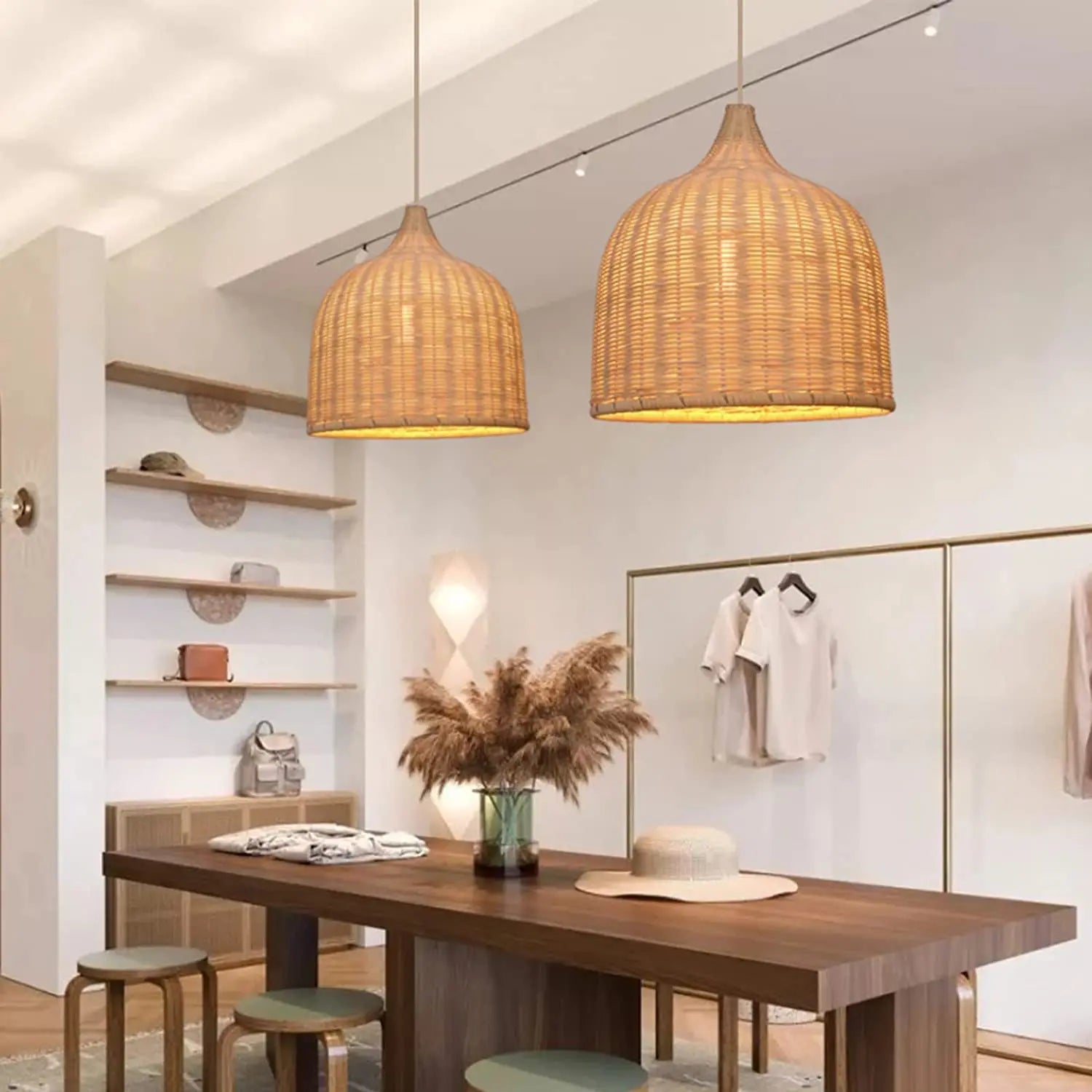 Celsa - Rattan Woven Perforated Dome Bamboo Hanging Pendant Ceiling Light