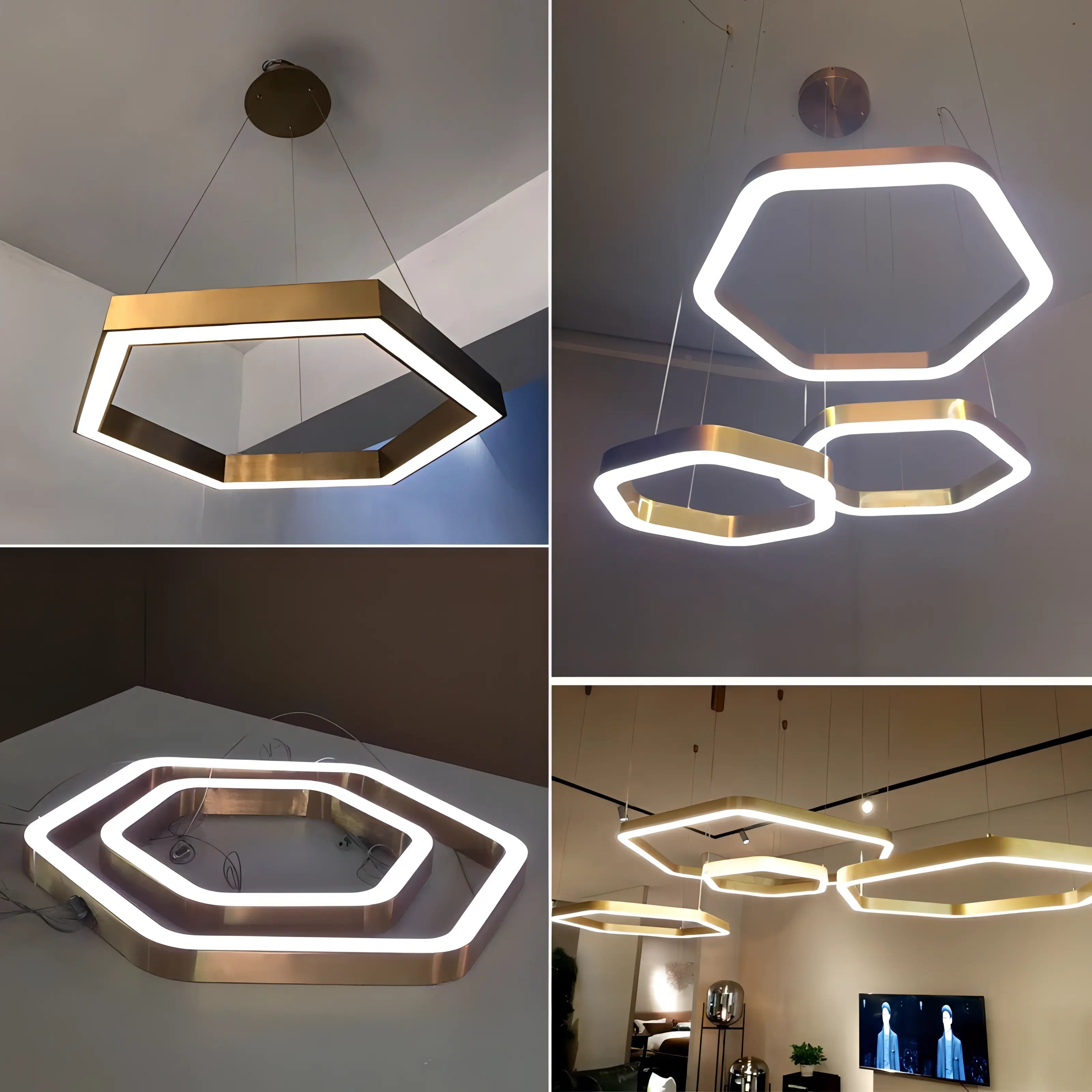 Elouise - Hexagon LED Gold Ceiling Chandelier