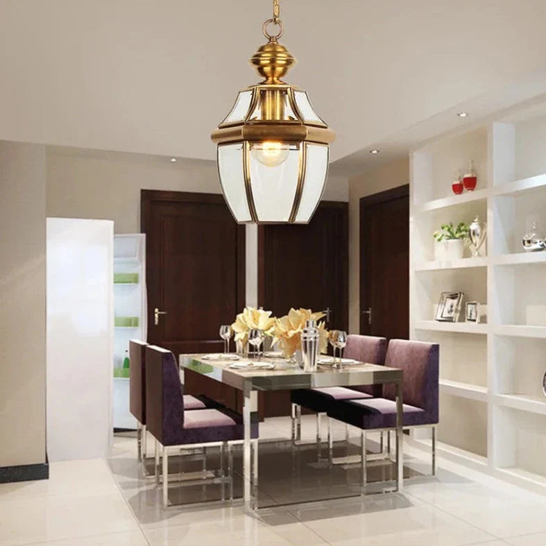 Jacqueline - Vintage Copper Shade Glass Hanging Pendant Light