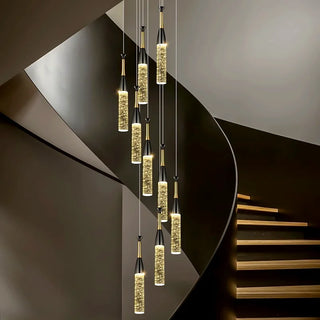 Matthew - Modern Hanging Black & Gold Teardrop Tube Sparkle Chandelier