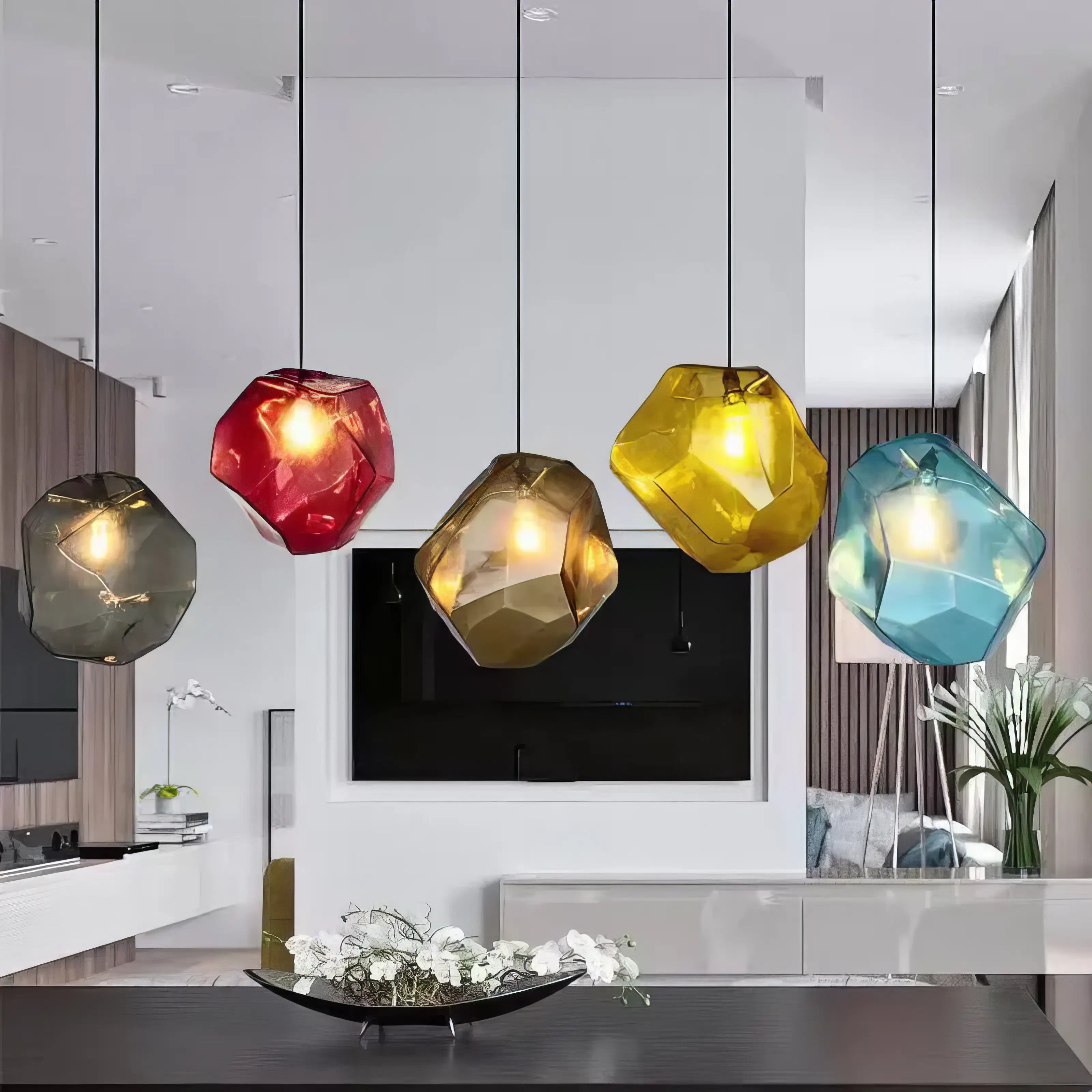 Abbie - Coloured Glass Rock Pendant Ceiling Light