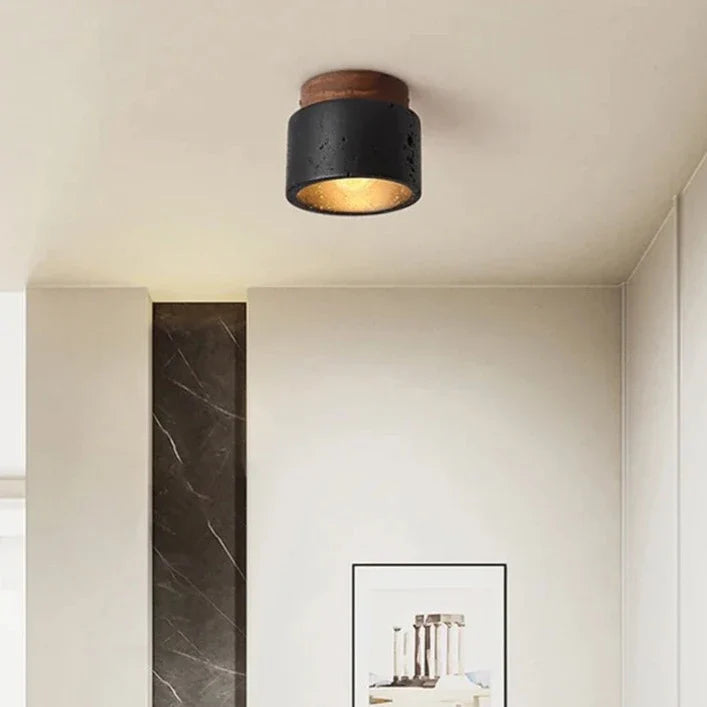 Emilio - Retro Black Stone Flush Mount Wood Ceiling Downlight