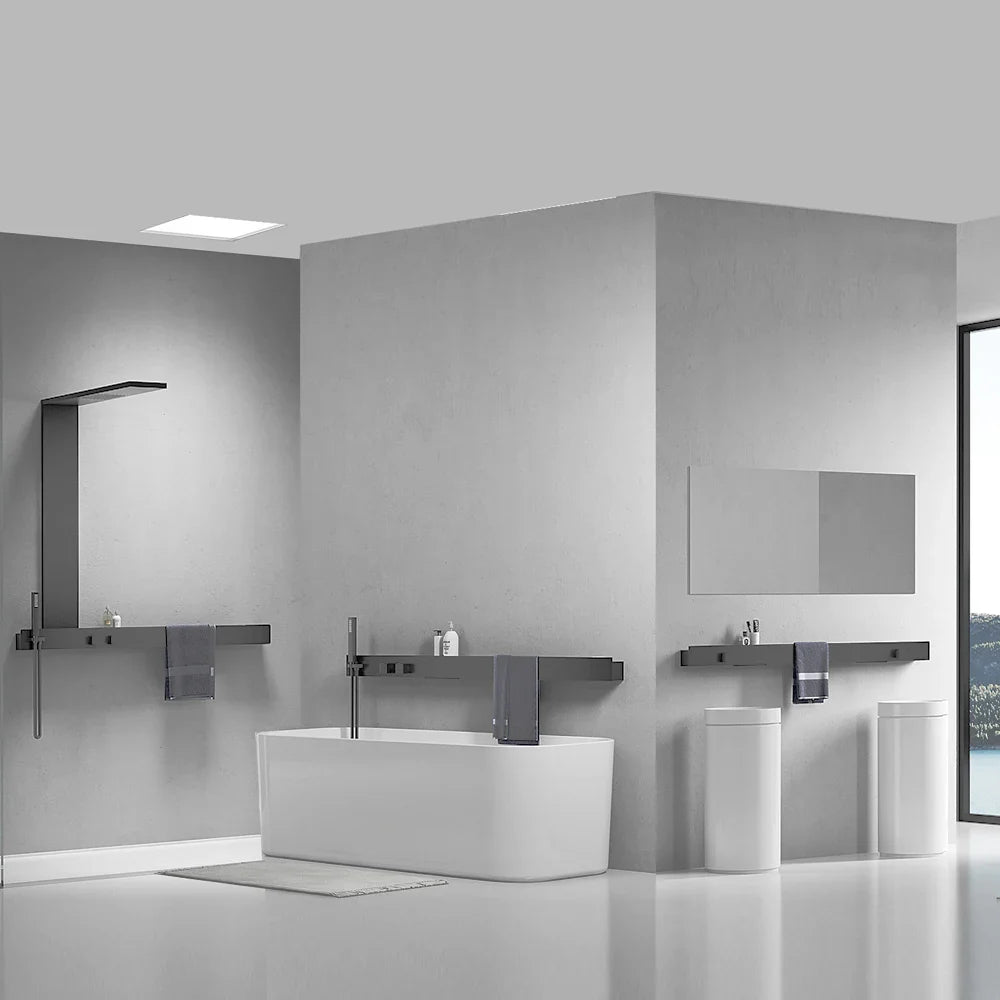 Buckner - Thermostatic Shower System with Storage and Towel Rack