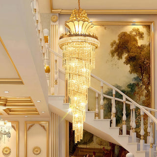 Nikita - Vintage Gold Spiral Long Crystal Staircase Chandelier