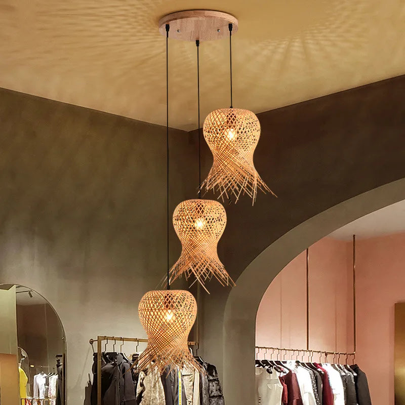Ramirez - Handmade Bamboo Woven Multi Head Hanging Chandelier
