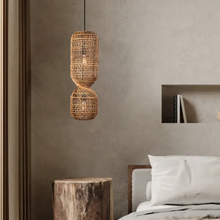 Erykah - Rattan Wicker Twisted Long Pendant Ceiling Light