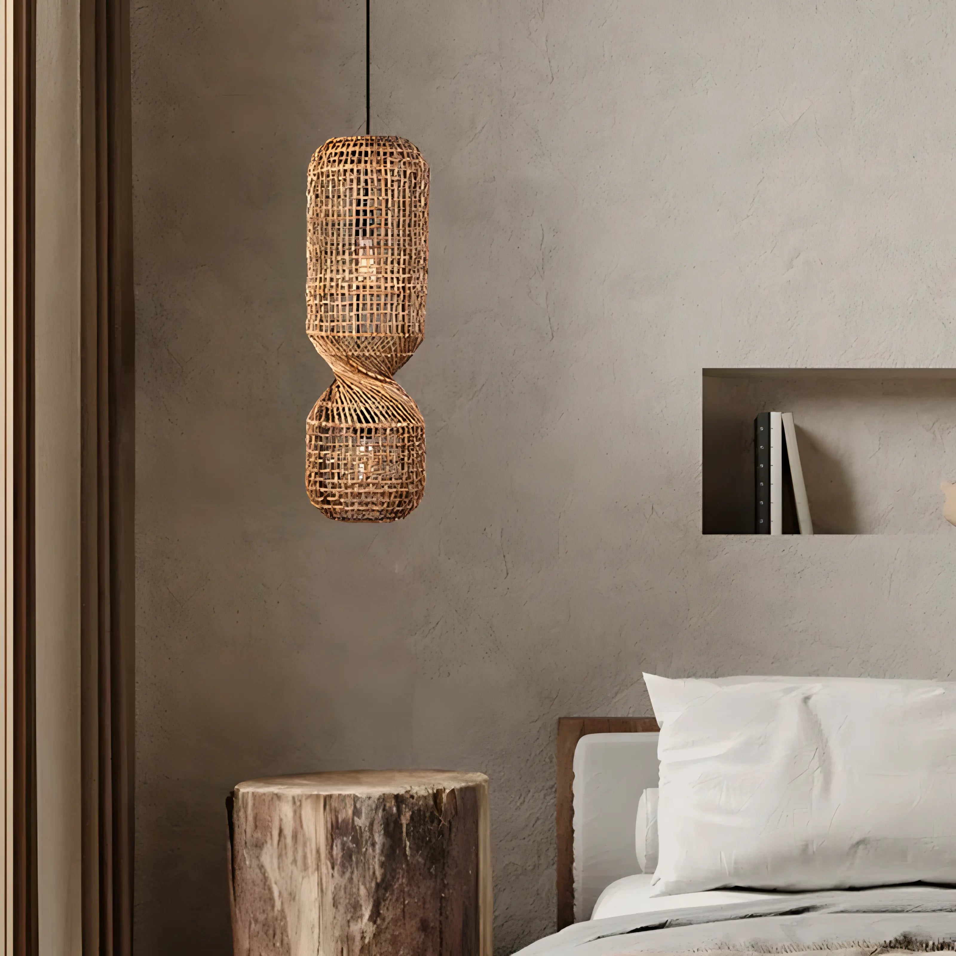 Erykah - Rattan Wicker Twisted Long Pendant Ceiling Light