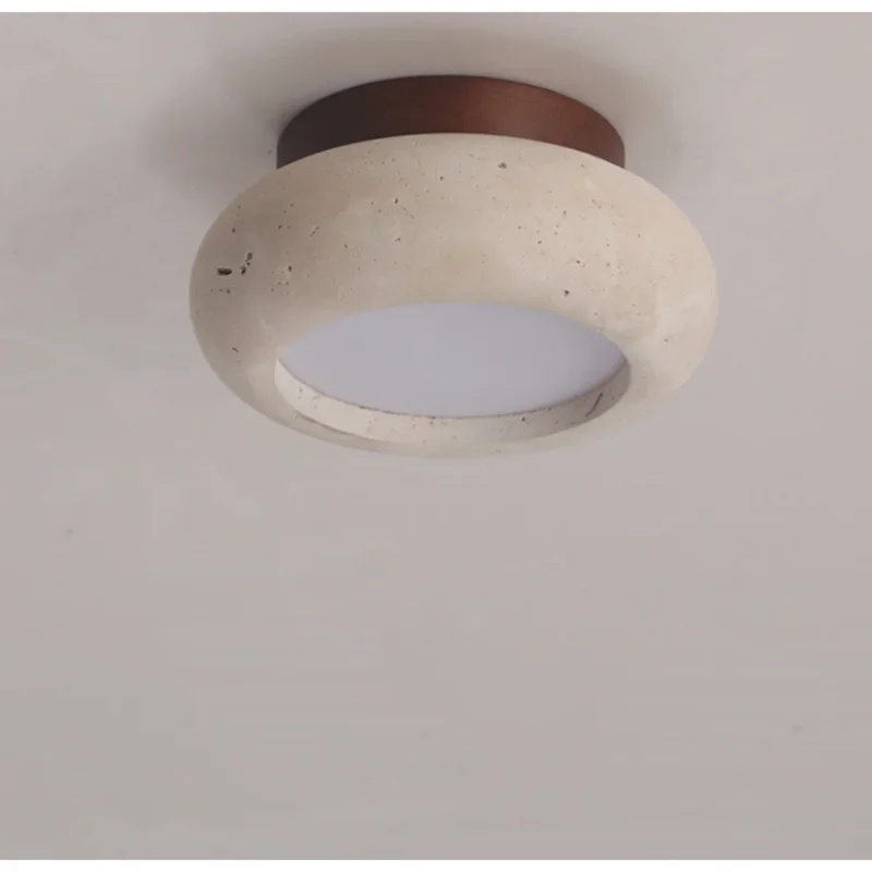 Birch - Round Natural Wood Travertine LED Ceiling Light