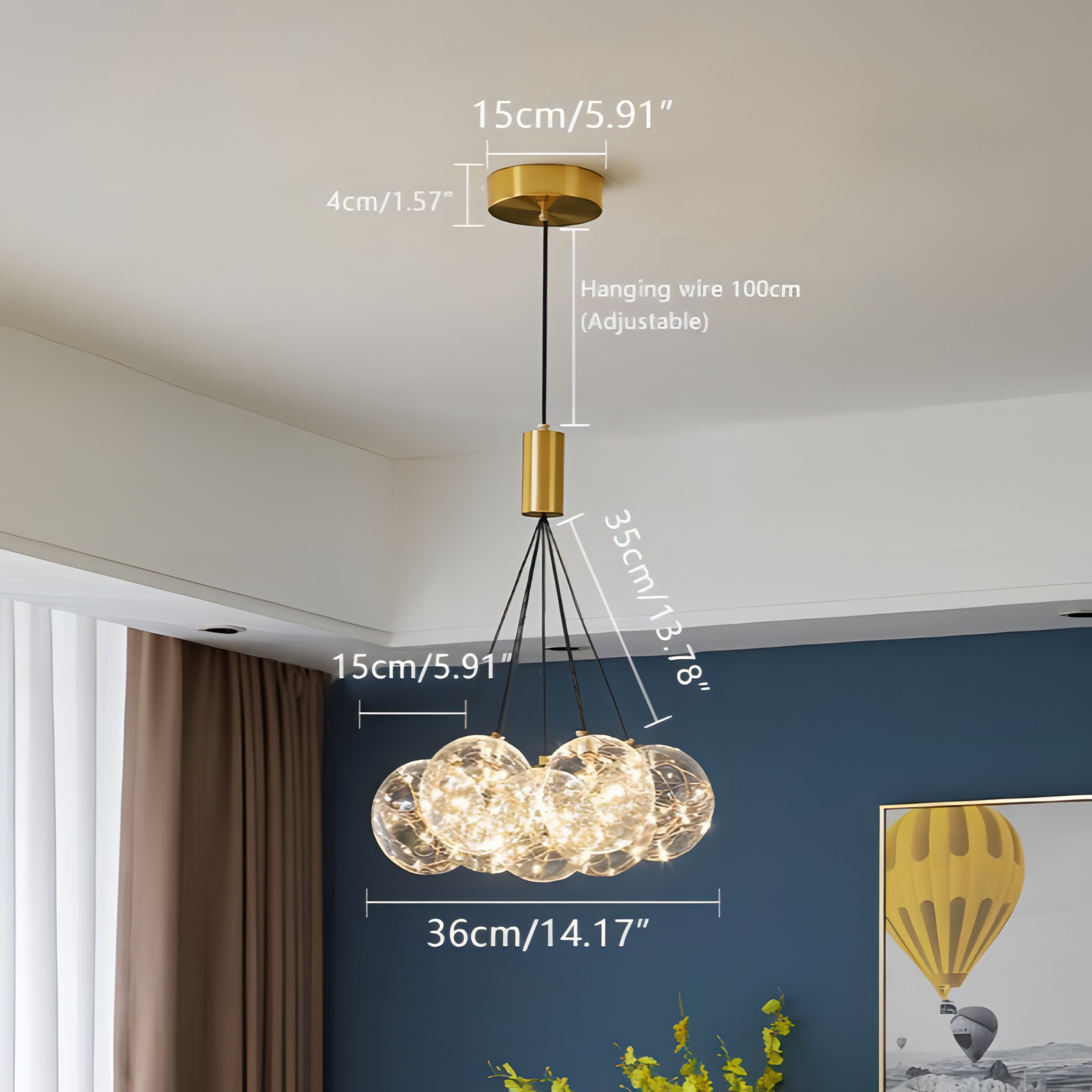 Raylan - Clear Glass Multi Bubble Ball Gold Ceiling Light Chandelier